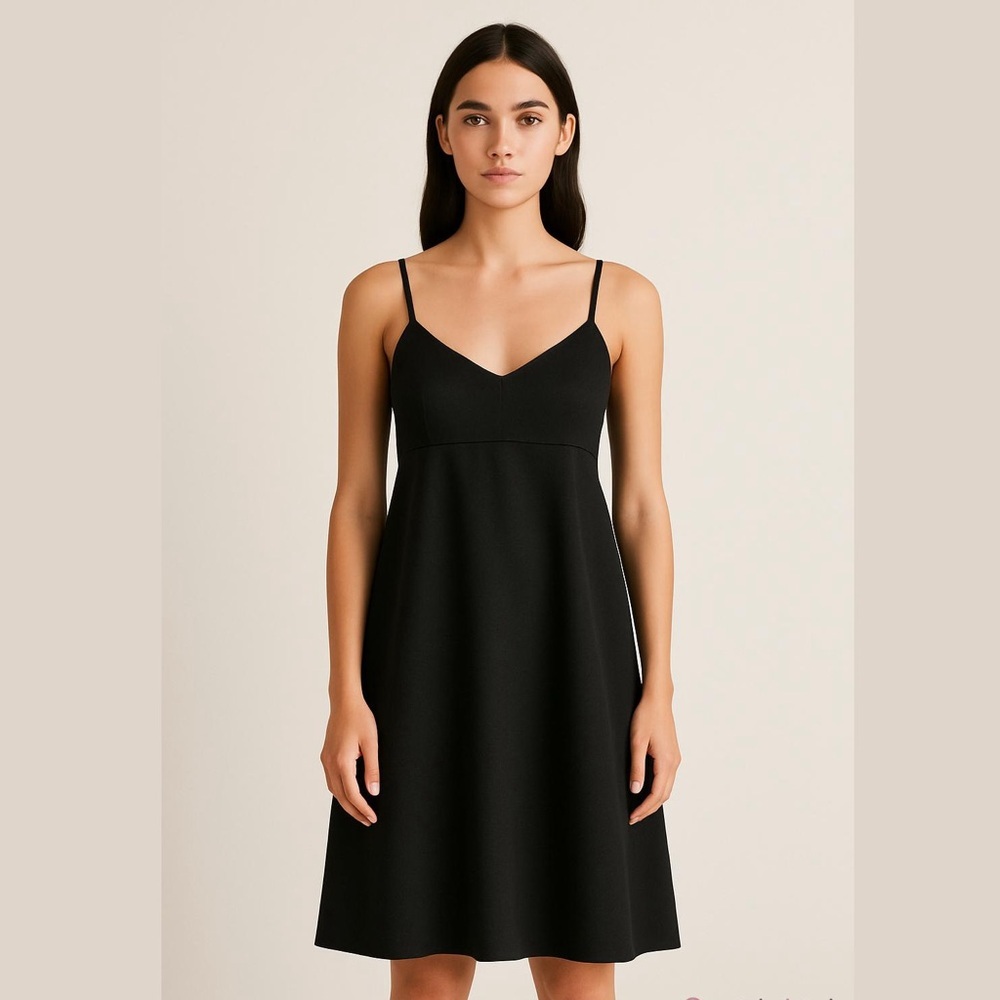 OAK + Fort Black Empire Waist Pleated Moleskin Wool Blend Dress Size M